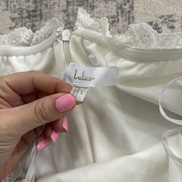 Lulus Beloved Promise White Lace Off-the-Shoulder Mermaid Maxi Dress Size Large - Picture 5 of 9